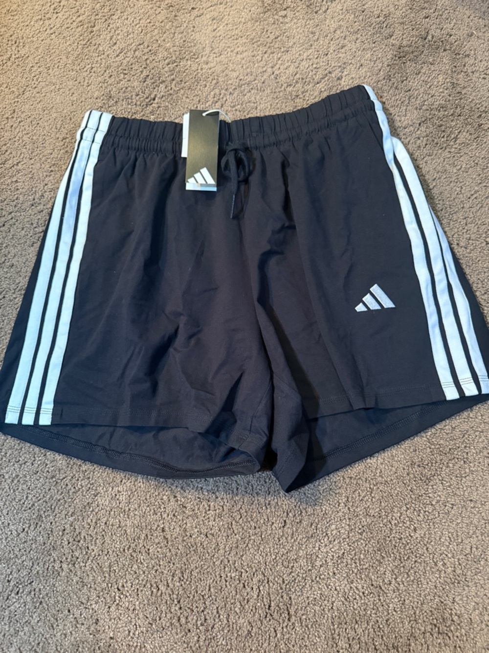 adidas Black Shorts with White Triple Stripes Women’s XL NWT pockets